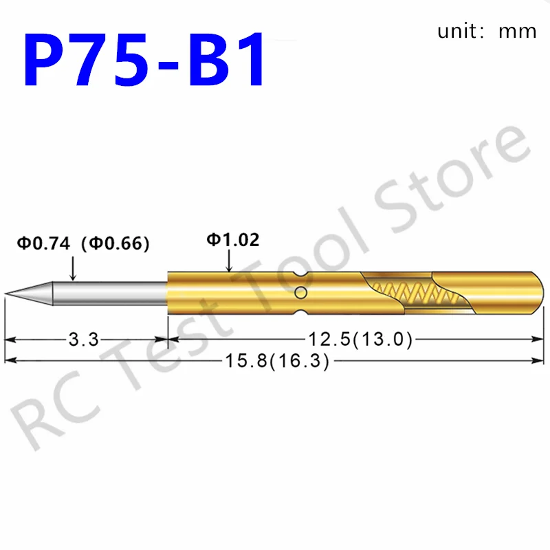 1,02 Stück p75 Serie Feder prüf sonde Pogo Pin Ø 1,5mm vernickelter Kopf Nadel kopf Ø mm P75-B1/a3/d3/e3/f/h3/lm3/t3 Platine – Detail 3