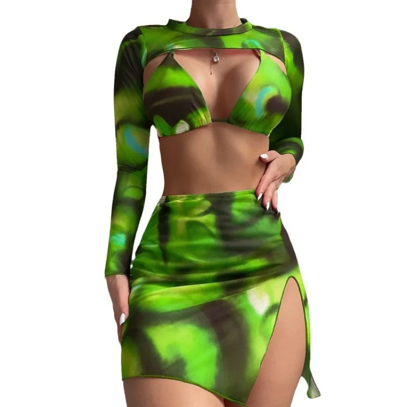 Haizhiyin Swimwear New Bikini Tie-Dyed Sexy Four-Piece Swimsuit for Womenbikini