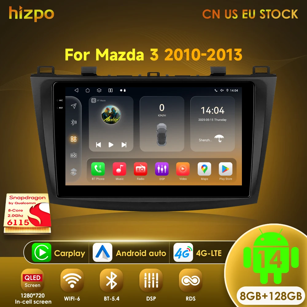 Hizpo Android 14 Carplay Auto Car radio for Mazda 3 2010-2013