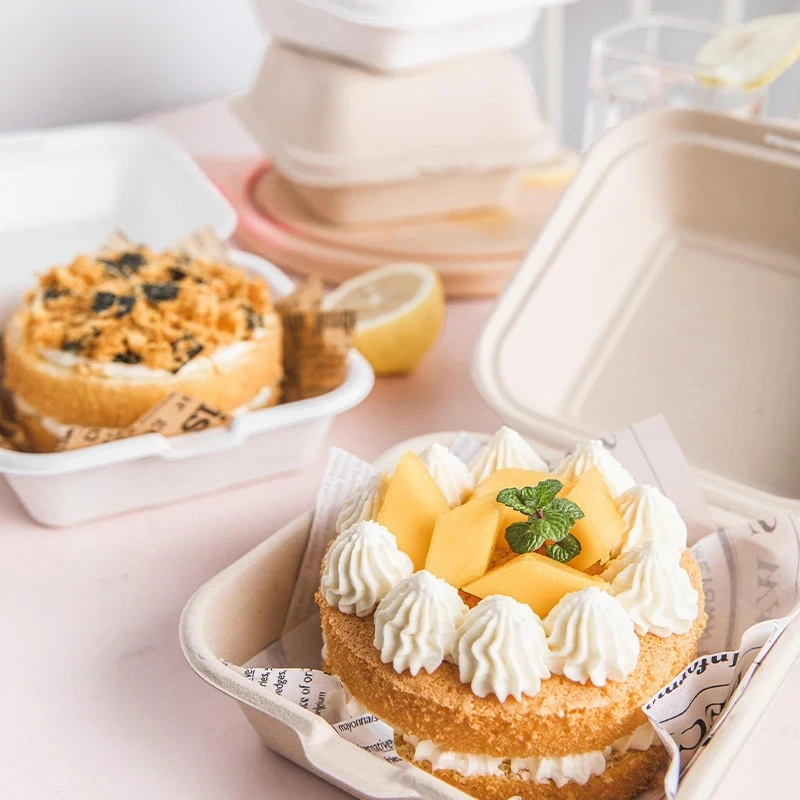 20/50pcs Disposable Bento Box Microwavable Degradable Lunchbox Containers Takeaway Packing Hamburger Cake Packaging Eco-Friendly