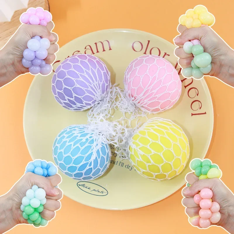 

6CM Hand Squeezed Tri Color Flour Grape Tennis Ball Decompression Toy TPR Sticky Slow Rebound Adult Pressure Ball Children Gift