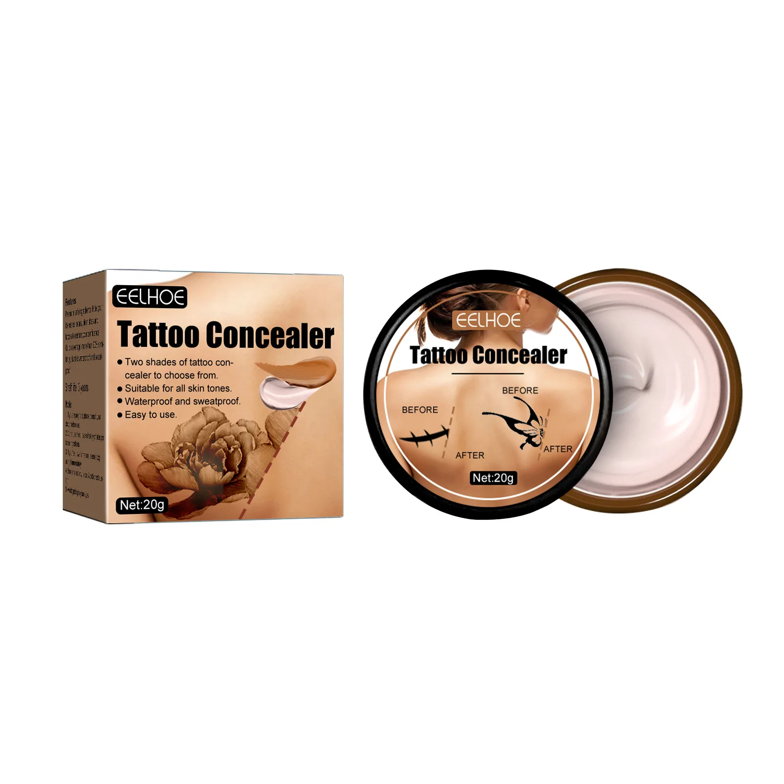 EELHOE Tattoo Concealer Cover Scar Birthmarks Spots Hide Blemish Skin Brighten Long Lasting Cover Waterproof Concealer Cream 2