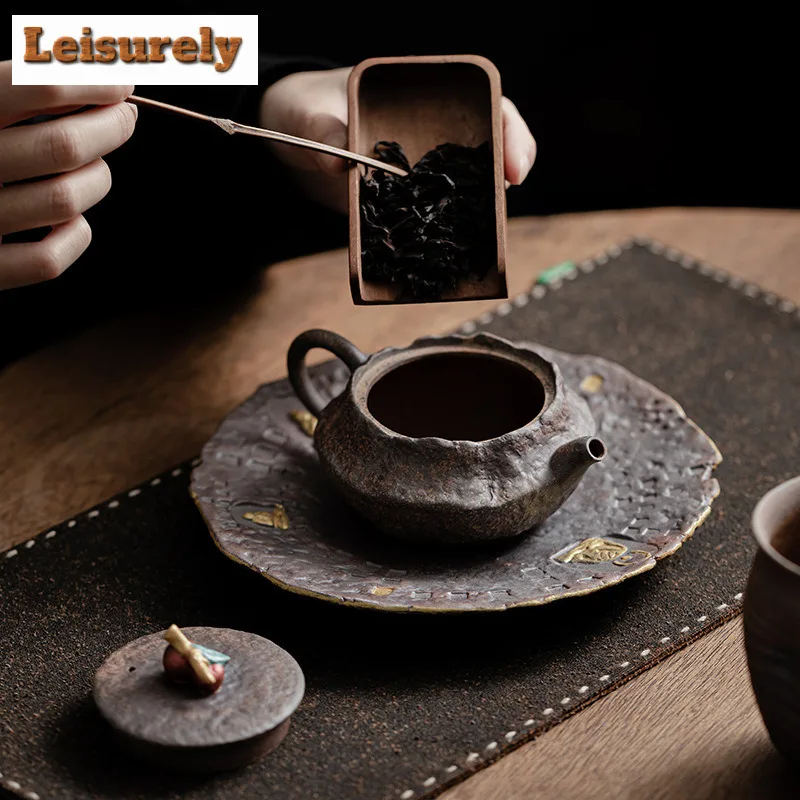 150ML Handamde Persimmon Lid Teapot Retro Old Rock Clay Pot Household Tea Maker Kettle With Strainer Kung Fu Tea Ceremony Craft