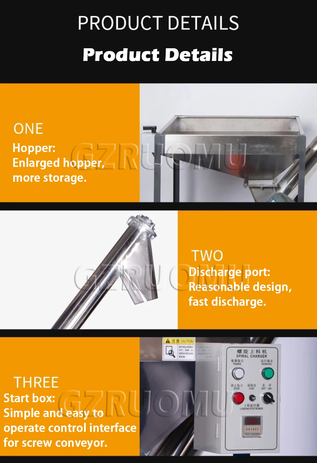 Stainless Steel Vertical Screw Conveyor Feeder Hoist For Rice Plastic Powder Gra
