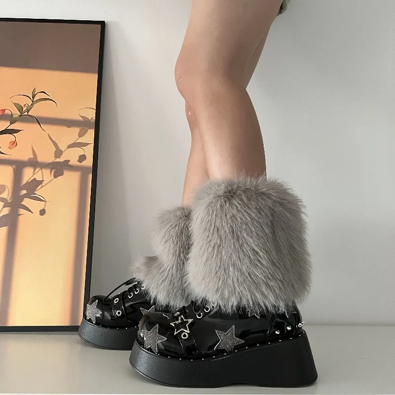 4 Colors 15cm Thicken Faux Furs Plush Leg Warmers Winter Women's Warm Footless Boot Covers Y2K JK Uniform Clothes Accessories