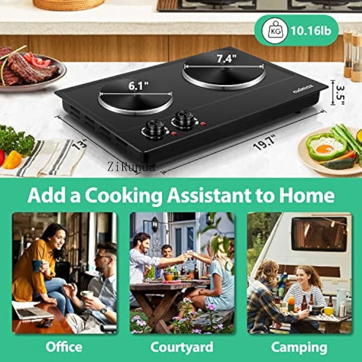 Hot plate, 1800W electric burner dual hot plate, used for cooking countertop burner, with temperature control, portable 6