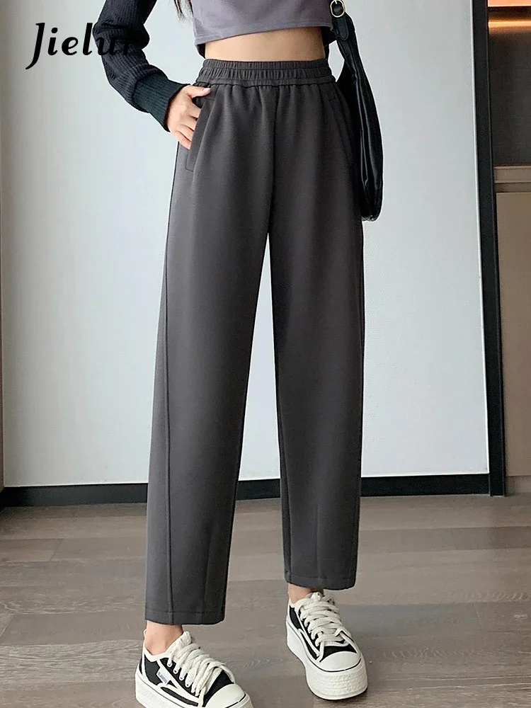 Jielur Loose Casual Sport Female Harem Pants Solid Color High Waist Simple Office Ladies Basic Coffee Black Apricot Women Pants