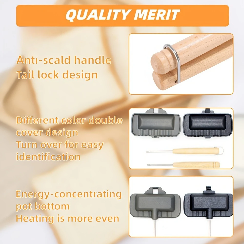 Aluminum Alloy Dual-Surface Non-Stick Sandwich Maker with Detachable Grill Clamp & Toast Mold Double-Sided Breakfast Press Stove