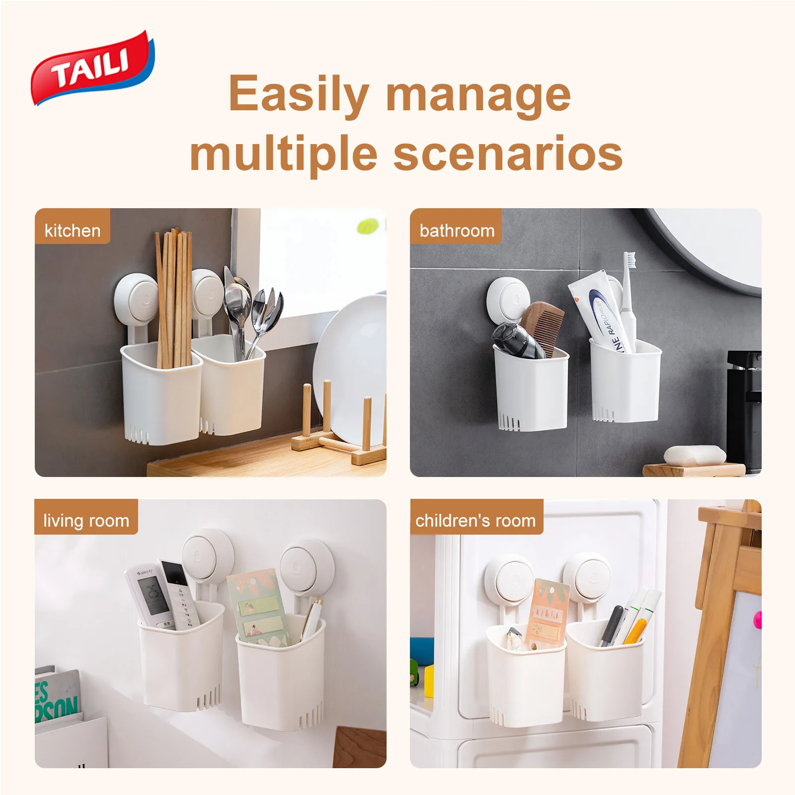 TAILI 1pcs Toothbrush Holder Suction Cup Wall Mounted Drill-Free for Bathroom Shower Electric Toothbrush Toothpaste Razor Holder 6