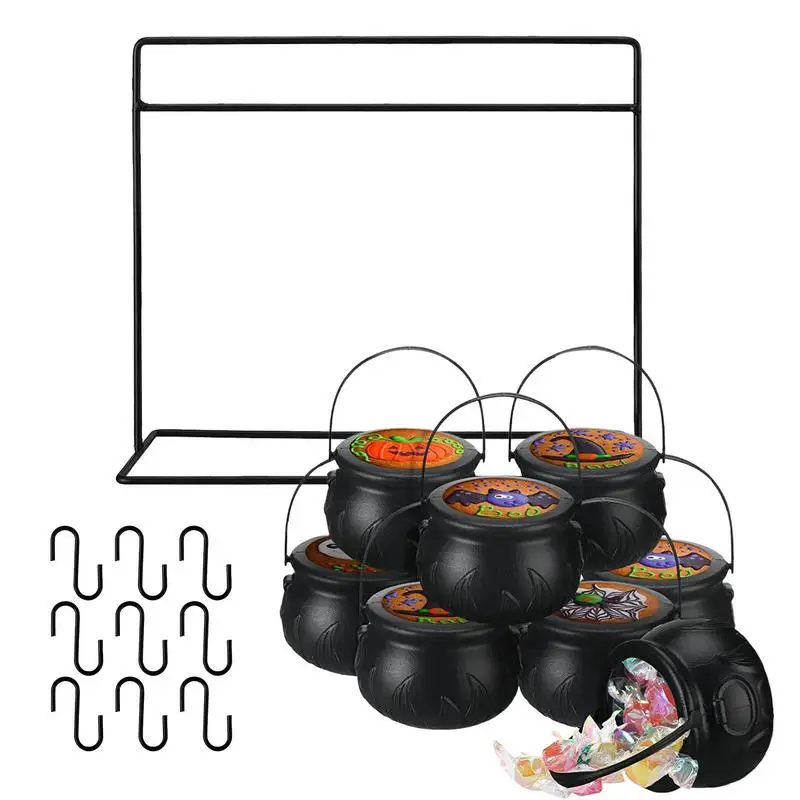 

Black Halloween Cauldron Candy Bowl Witches Cauldron Serving Bowls With Iron Stand Decorative Candy Bucket pot Festival Supplies
