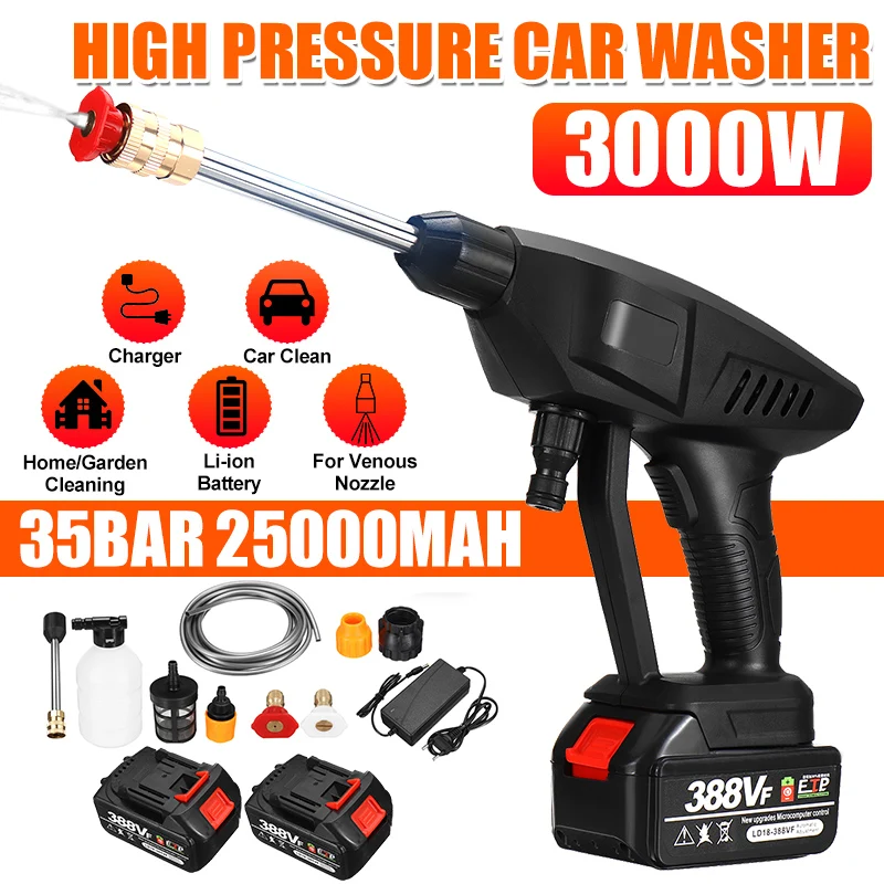 

35Bar 3000W Wireless High Pressure Car Washer Sprayer Steam Car Washer 50000mah Battery Foam Gun Cleaning Machine Cleaner