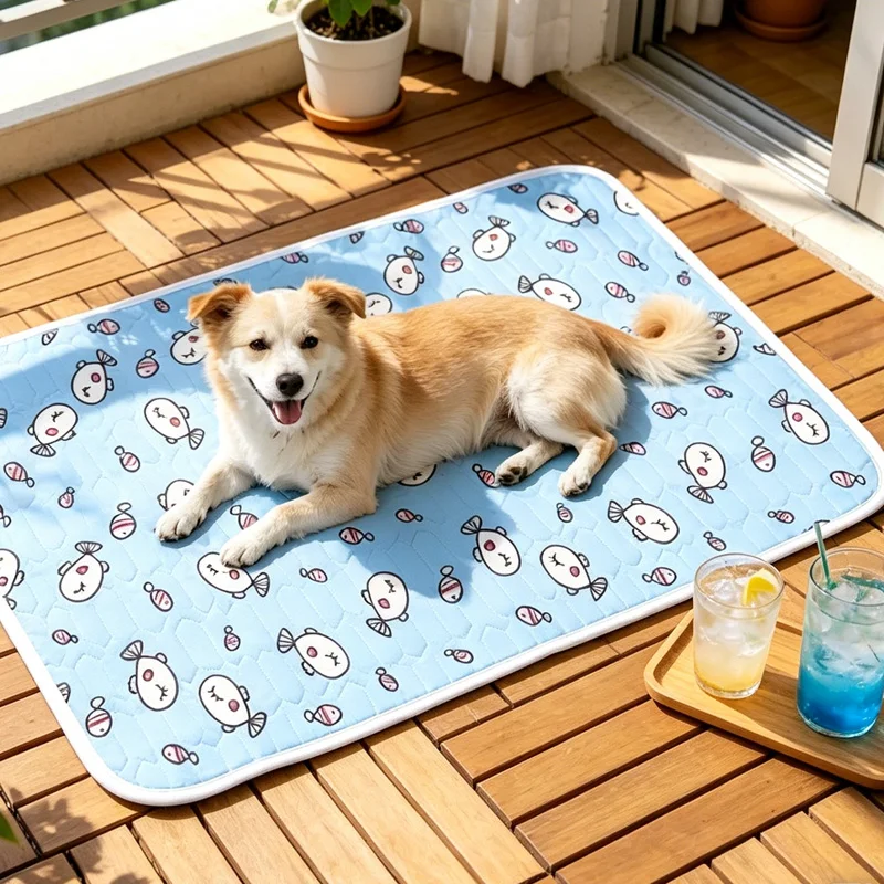 Pet Summer Cooling Latex Pad Cute Cartoon Pattern Cat Dog Sleeping Mat Kennel Ice Silk Cool Mats Floor Sofa Blanket Pet Supplies_voghion.com