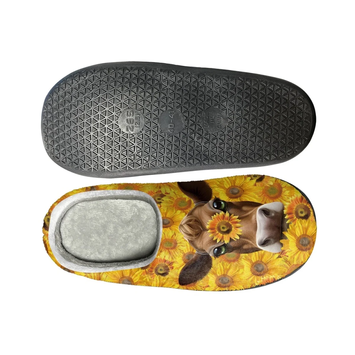 Cute Cartoon Sunflower Cow Pattern Autumn Winter Home Non-slip Cotton Slipper Outdoor Dirt Resistant Woman Men Plush Slippers