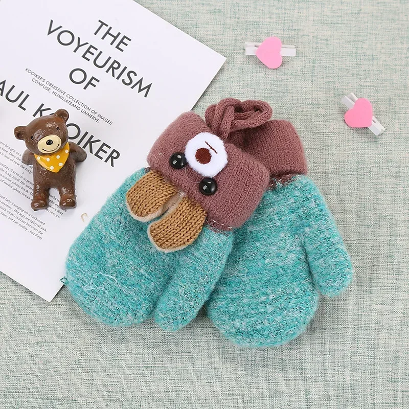 Cute Cartoon Bear Baby Gloves Winter Knitted Wool Infants Mittens