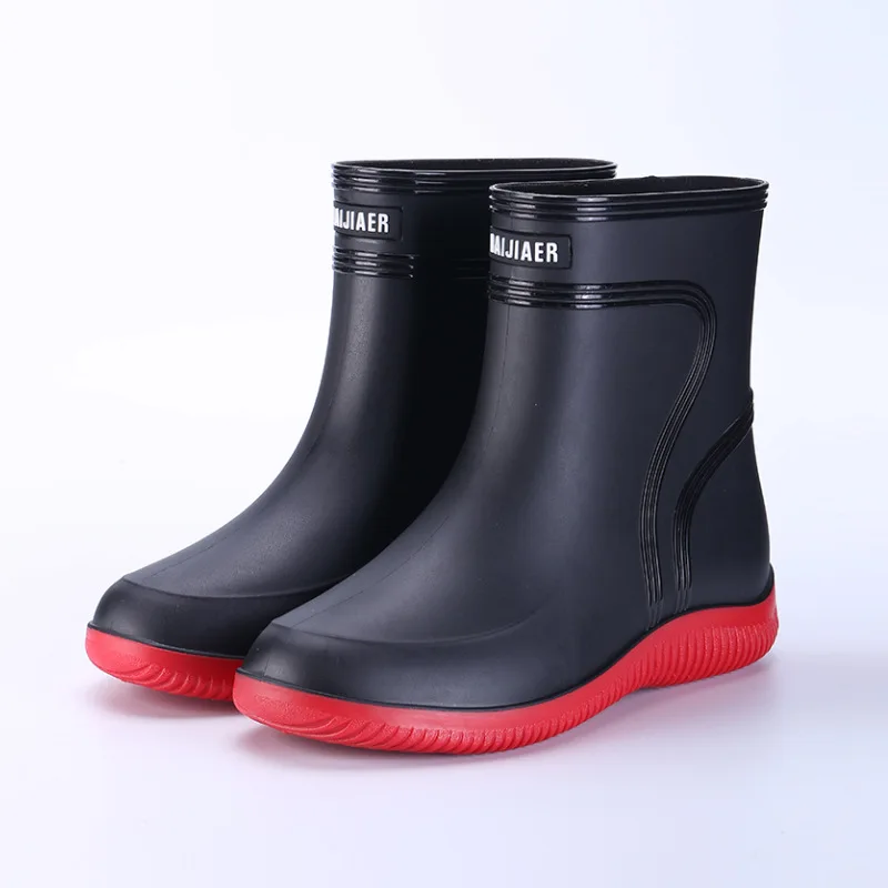 Rain Boots Men's Rain Shoes Non-Slip Waterproof Solid Color Wear-Resistant Comfortable Cotton Removable