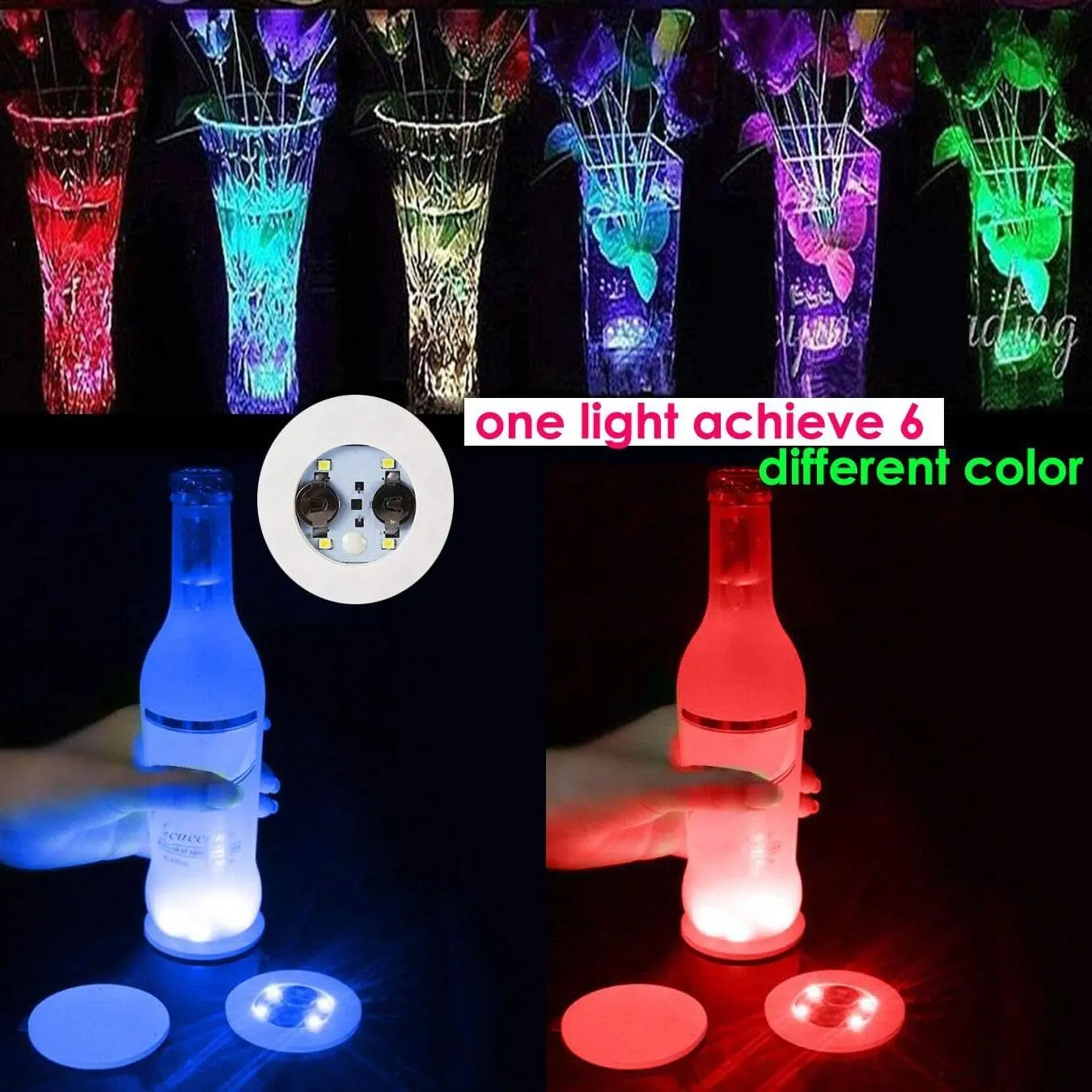 1-200PCS LED Coaster Lights Colorful Glowing Wine Bottle Stickers Bar Wedding Party Lighting Glowing Wine Bottle Stickers 5