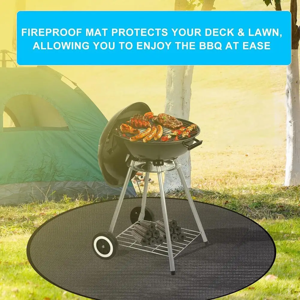 Fireproof Mat Outdoor Camping Round Grill Pad Oil-Proof Water-Resistant Reusable Wood Burning Fire-Pit Grill Mat Fire-Pit Campin 4