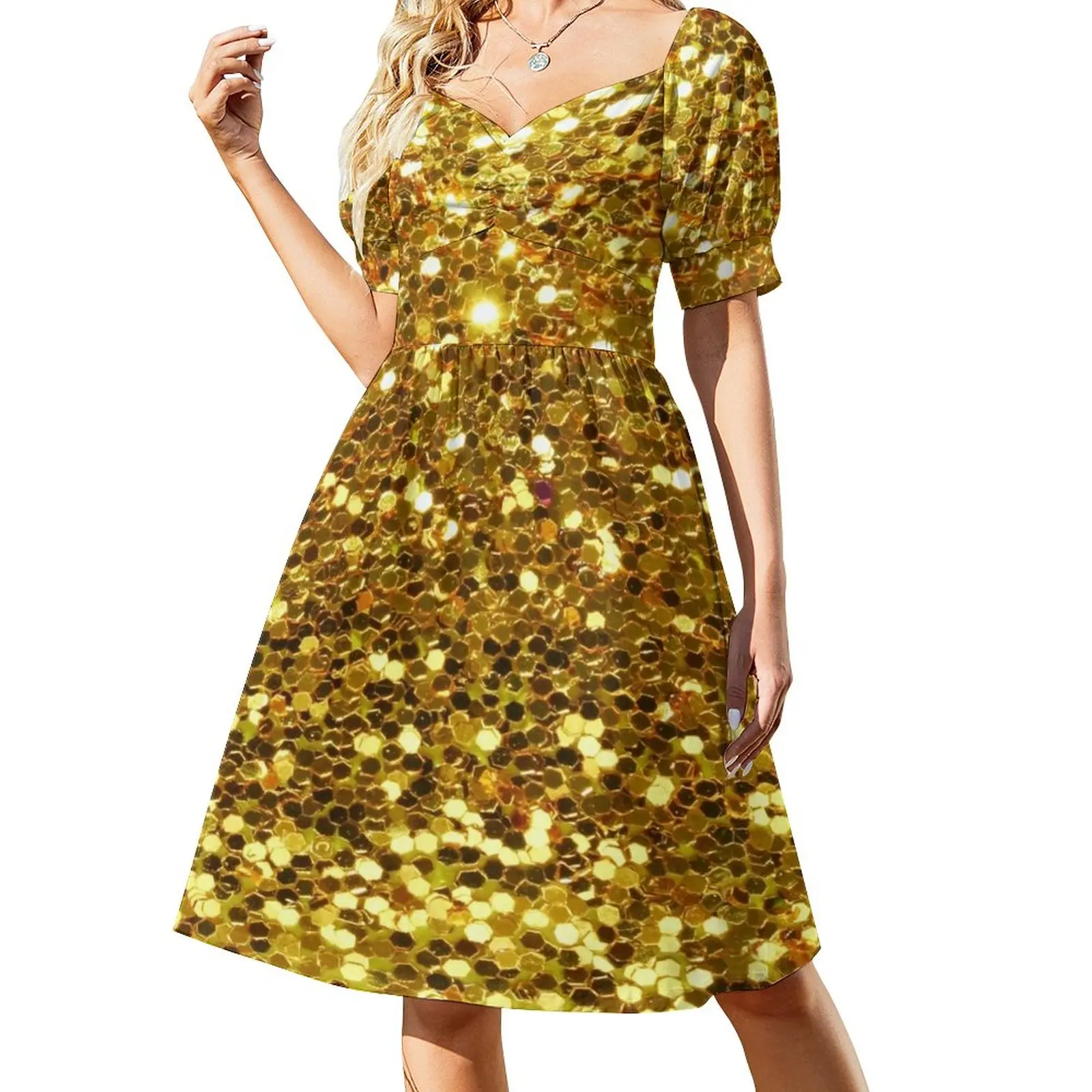 

Gold Sequin effect Sleeveless Dress Women long dress summer dress daily fairy dress elegant and pretty women's dresses