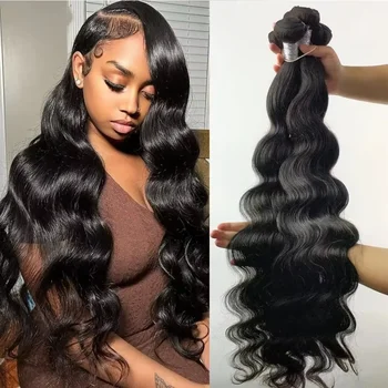 Eddfine 30 40 Inch Body Wave 3 4 Bundles Brazilian Remy 100% Unprocessed Human Hair Wavy Doule Drawn Bundles Weave Extensions