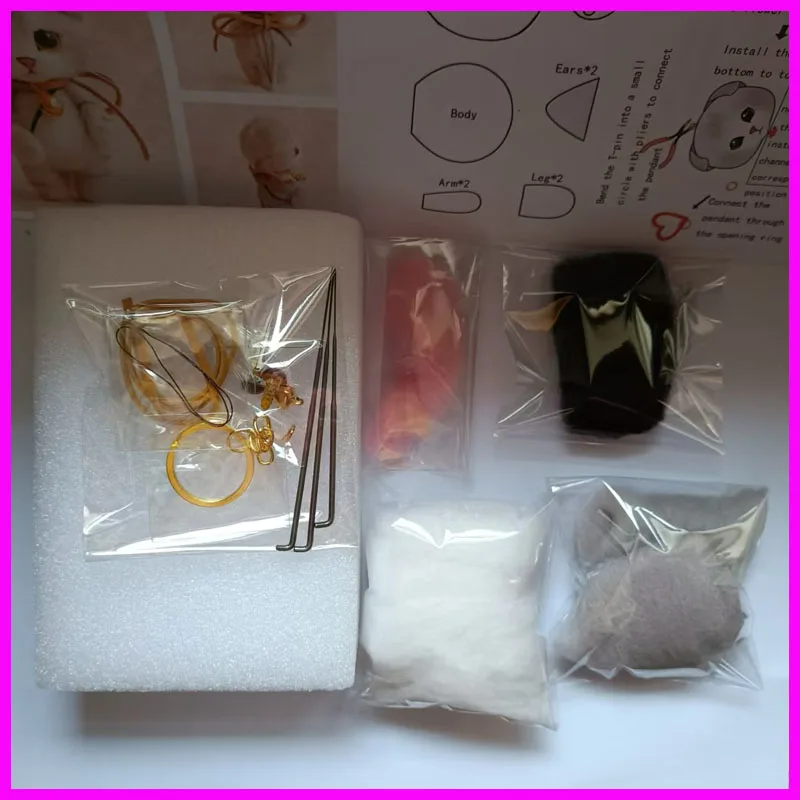 Cat doll needle felted wool,merino wool to felting, wool fiber for felting,felt for needle felting, fiber felt felting set