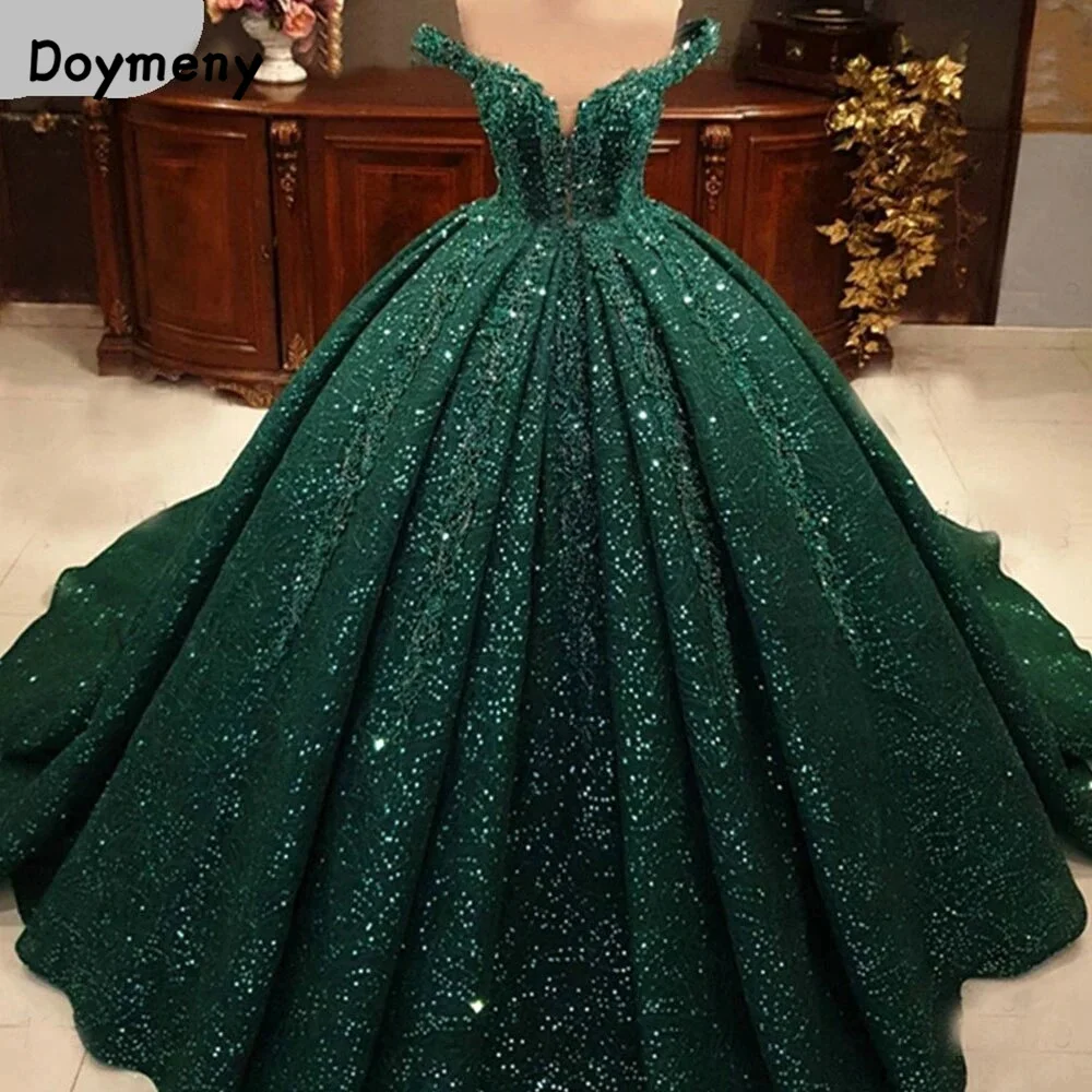 Doymeny Glitter Velvet Sequined Quinceanera Dress Off Shoulder Sweet 16 Year Princess Dress for 15 Years Vestidos quinceanera dresses
