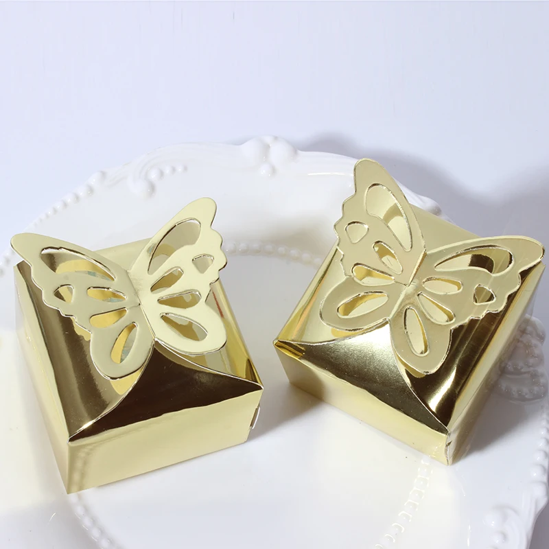 50 Boîtes à Dragées Papillon Rose - Boîtes En Papier Nacré 6x6 Cm Pour Mariage, Anniversaire, Baptême, Fêtes