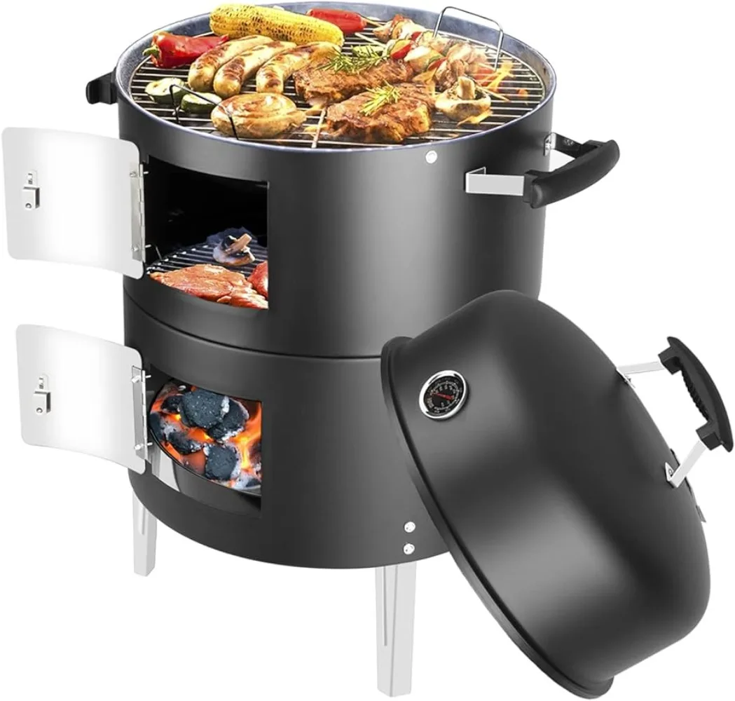 

SUNLIFER Portable Charcoal BBQ Grill: Outdoor Small Charcoal Grills with Meat Smoker Combo for Backyard Patio Barbecue | Outdoor