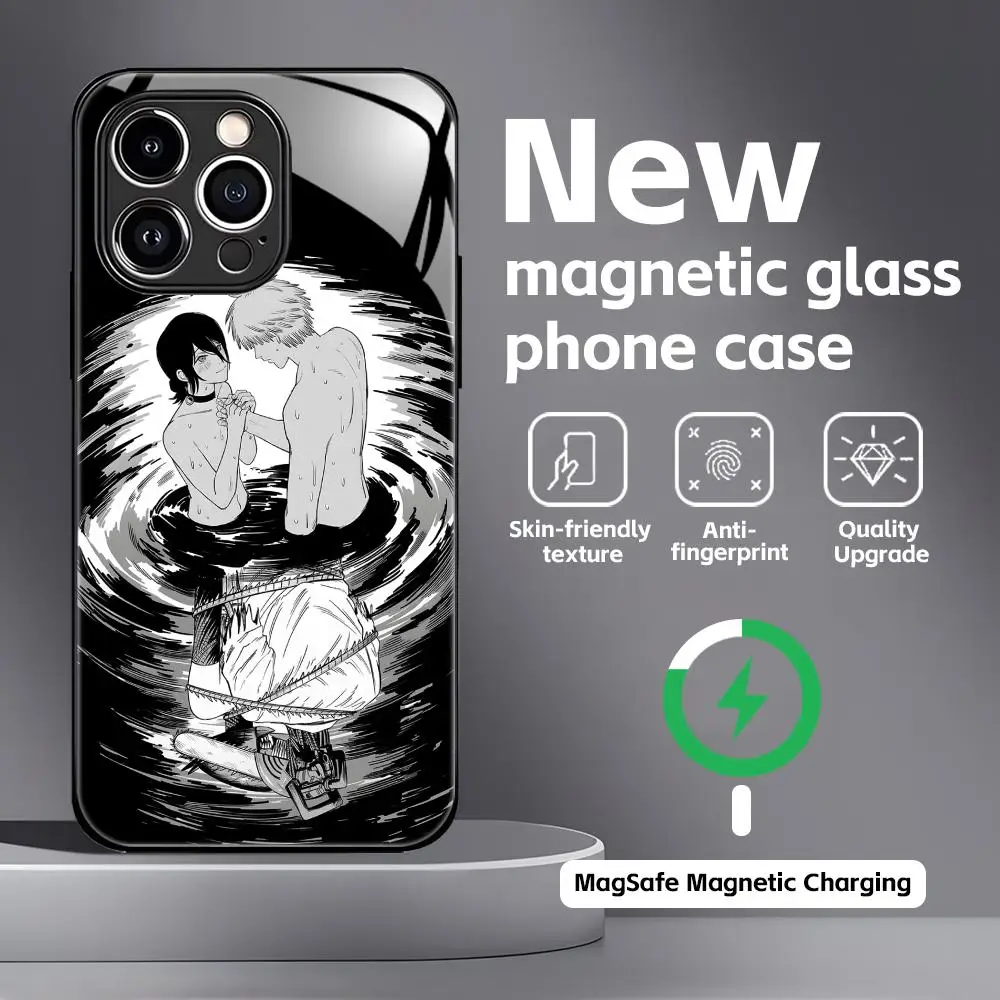 Chainsaw Man Anime Glass Magnetic Phone Case