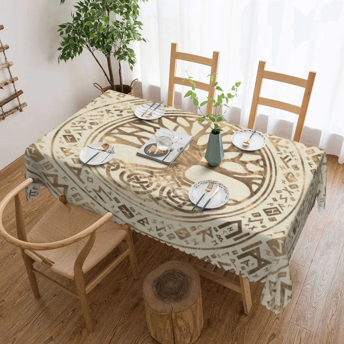 

Прямоугольная Водонепроницаемая маслостойкая Скатерть с рисунком дерева жизни yggdrisil Runic скатерть 45-50 дюймов Подходит для викинга скатерть