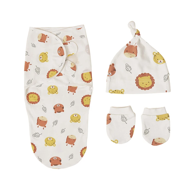 3Pcs Cute Newborn Baby Blankets Swaddles Wrap And Hat Set 100%Cotton Boys Girls Adjustable  Swaddle Infant Swaddle for 0-6 Month 4