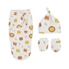 3Pcs Cute Newborn Baby Blankets Swaddles Wrap And Hat Set 100%Cotton Boys Girls Adjustable  Swaddle Infant Swaddle for 0-6 Month 4