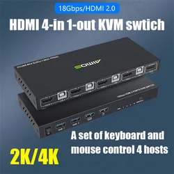 Commutateur kvm HDMI AM KVM401 4 en 1, prise en charge HD 2K * 4K 2 hôtes, 1 moniteur/clavier et souris, ensemble 2 en 1vga/USB 