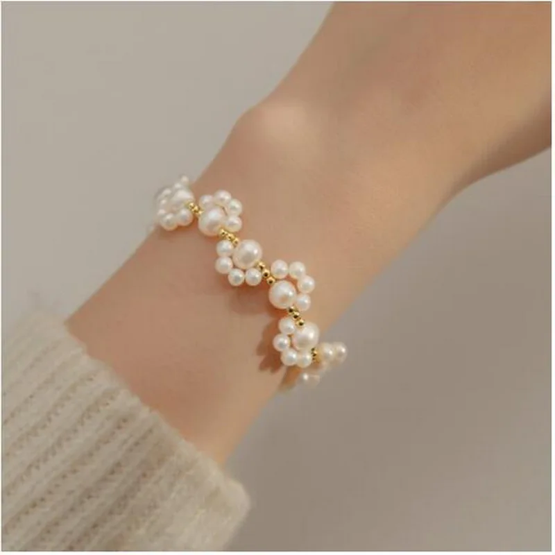 S75e74ba852f14f85aa5bd7bc316ed783I New Design Sweet Vintage Pearl Lily Flower Bracelet for Women Korean Cute Tassel Pink Peach Pendant Bracelet Aesthetic Jewelry Mallzona