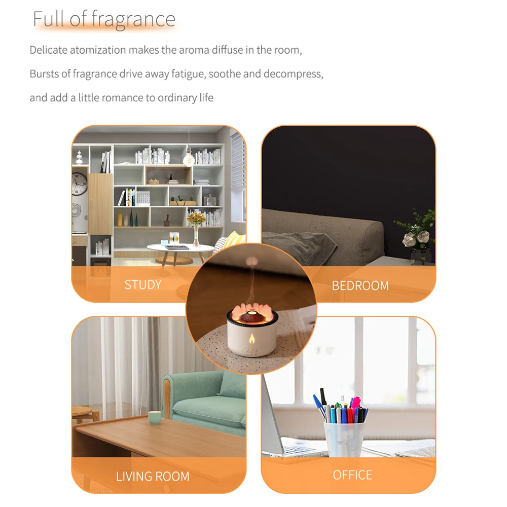 Humidifier Aromatherapy Flame Volcano Light Timer for Bedroom Home Yoga Office Flame Ultrasonic Essential Oil Diffuse 6