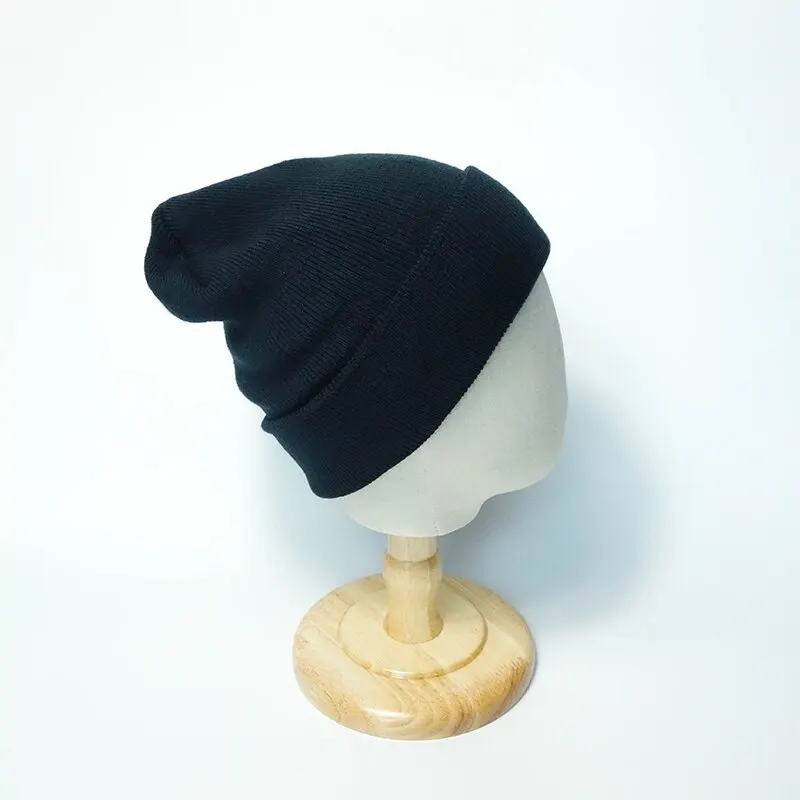 Classic Black Warm Solid Color Knitted Beanies Wool Hat for Boys Girls Clothing Accessories Spring Autumn and Winter knit hat