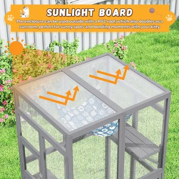 Upgraded Catio Outdoor Cat Enclosure Window Access,Wooden Catio for Cats Indoor Patio Garden(Grey) 6