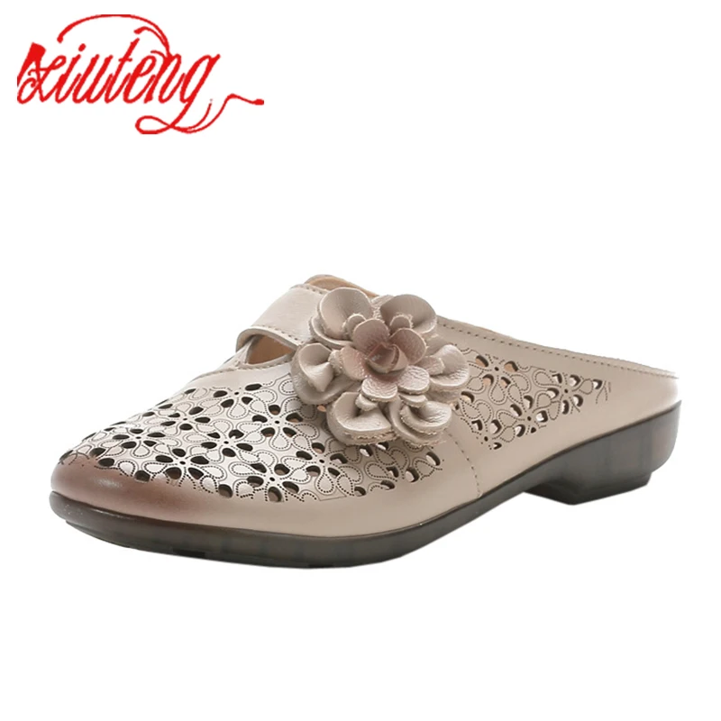 

Xiuteng Handmade Leather Toe Slippers Women's Spring And Summer Hollow Out Soft Flat Bottom Literary And Artistic Outer Sandals