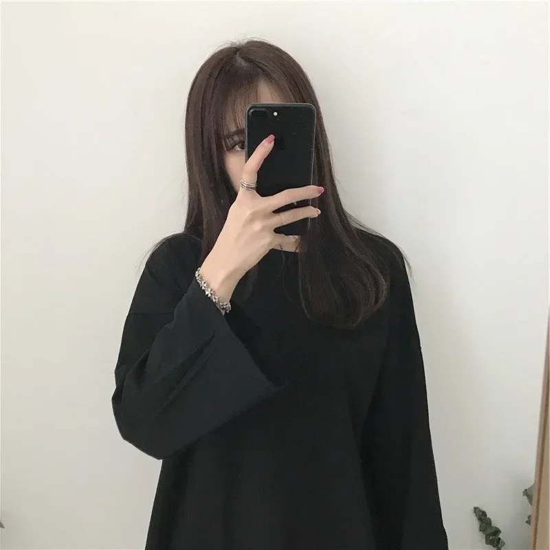 

2024 newWomens fall 2023 Korean version of the new pure color round-necked long-sleeved T-shirt women gray22