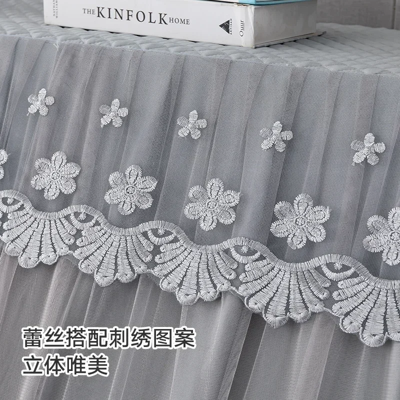 Gray Lace Embroidered Piano Cover Sheer Long Hem Piano Dust-proof Protective Anti Slip and Wear-resistant Pianos Stool Cover