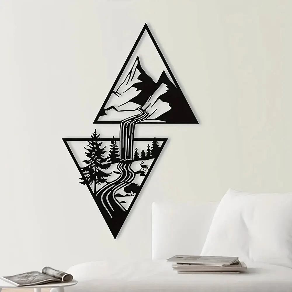 Scenery Theme Decor Wall Art Decorations Mountain Metal Wall Decor Sign Metal Gift Triangle Art For Living Room metal wall decor