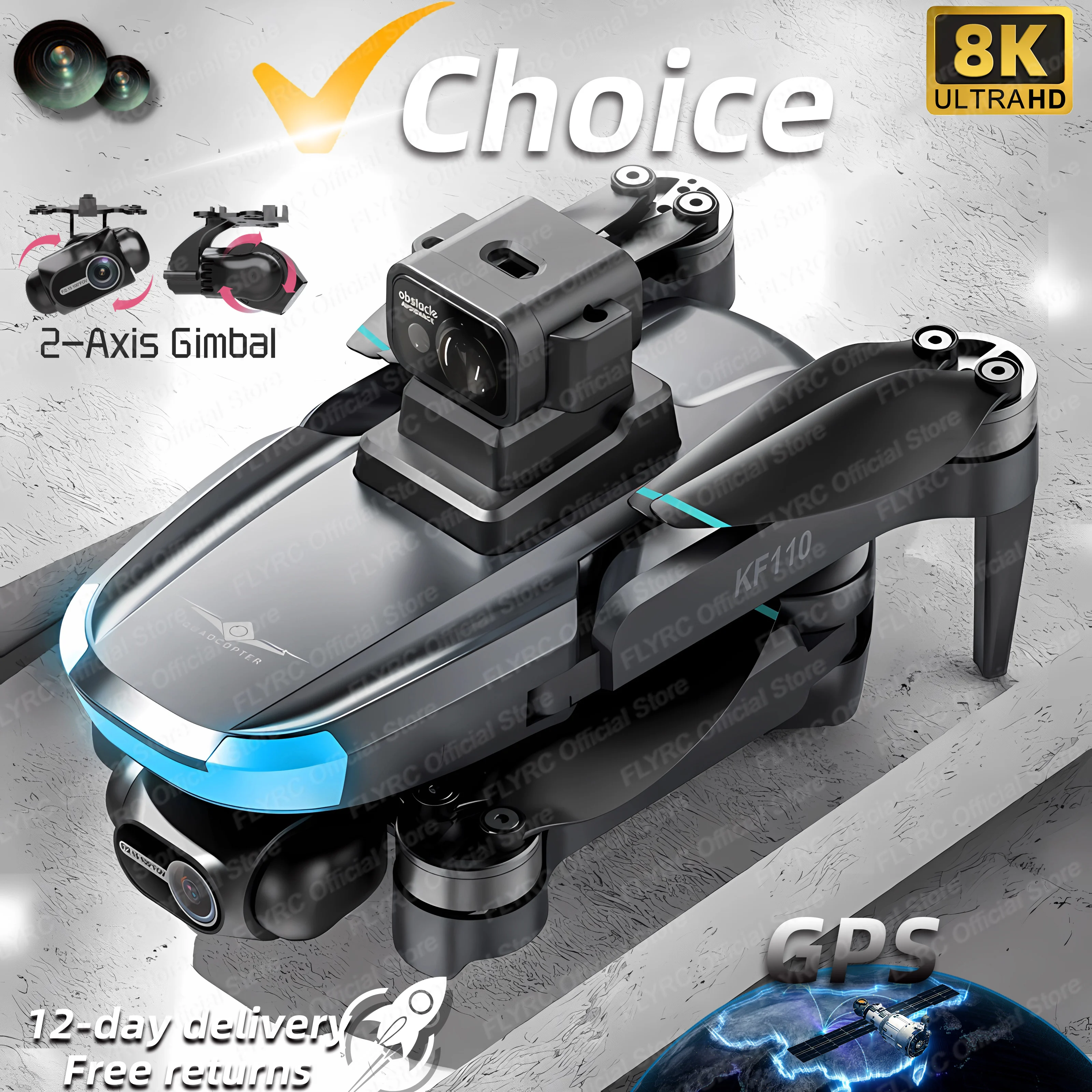 미니 KF110 GPS 드론, 8K 전문 4K HD 카메라, 5G 2 축 짐벌, 손떨림 방지 항공 사진, 브러시리스 접이식 쿼드콥터