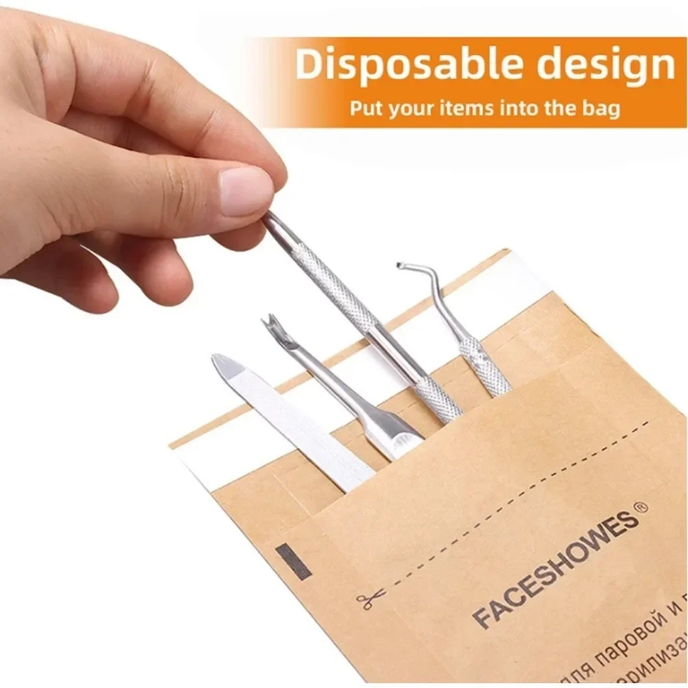 Description Picture 5 of itemNEW 100Pcs Nail Sterilizer Manicure Kraft Bags Nails Art Clean Sterilization Bag Disposable Manicure Supplies Disinfection Tools