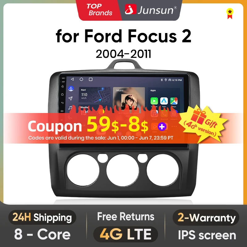 Junsun V1 AI Voice Wireless CarPlay Android Auto Radio for Ford Focus 2 3 Mk2 Mk3 2004-2011 4G Car Multimedia GPS 2din autoradio