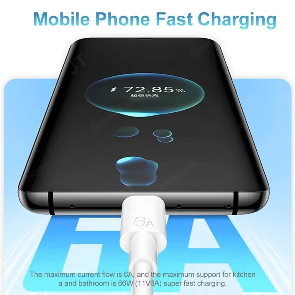 화웨이 66W 슈퍼 고속 충전 케이블 (메이트 70 60 50 40 30 Pro P80 푸라 70 60 50 Pro + USB C타입 6A 충전 데이터 케이블)