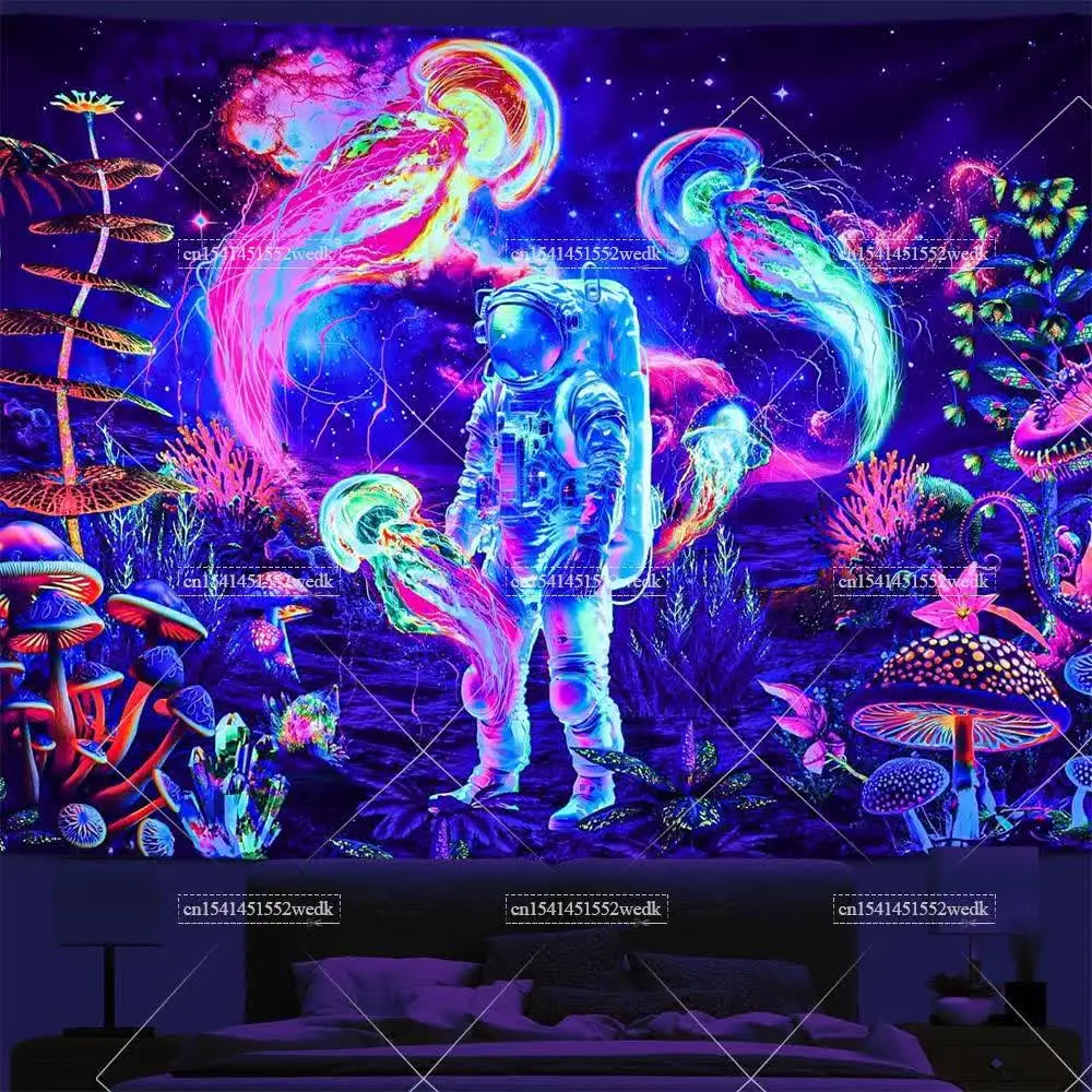 Psyhilar Blacklight Wandteppich Trippy Mandala – UV-reaktiv, 152 X 127 Cm | Für Schwarzlicht-Partys & Raumdekoration