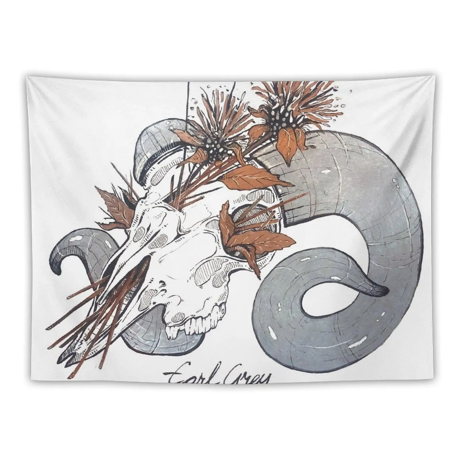 

MorbidiTea - Earl Grey with Ram Skull Tapestry Home Decorations Aesthetic Room Aesthetic Tapestry