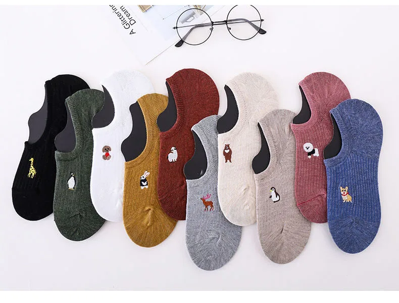 knee socks Summer Breathable Women Sock  Cartoon Animals Invisible Short Cotton Socks cotton socks for women