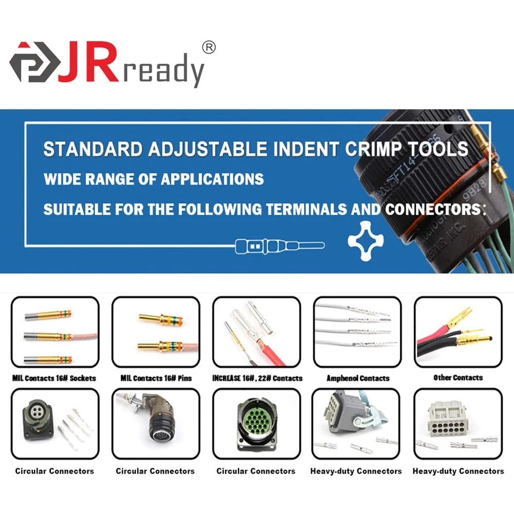 Фото Набор инструментов JRready JST1026: Стандартный обжимной инструмент/M22520/1-01 + M22520/1-02 револьверная головка 12-26AWG для контакта/SOC in M83723 M81703 №4