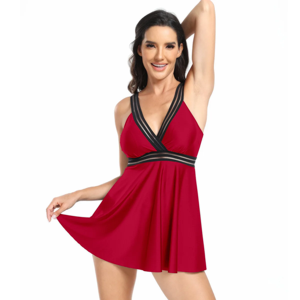 New swimsuit for women in Europe and America, conservative skirt style split size swimsuit