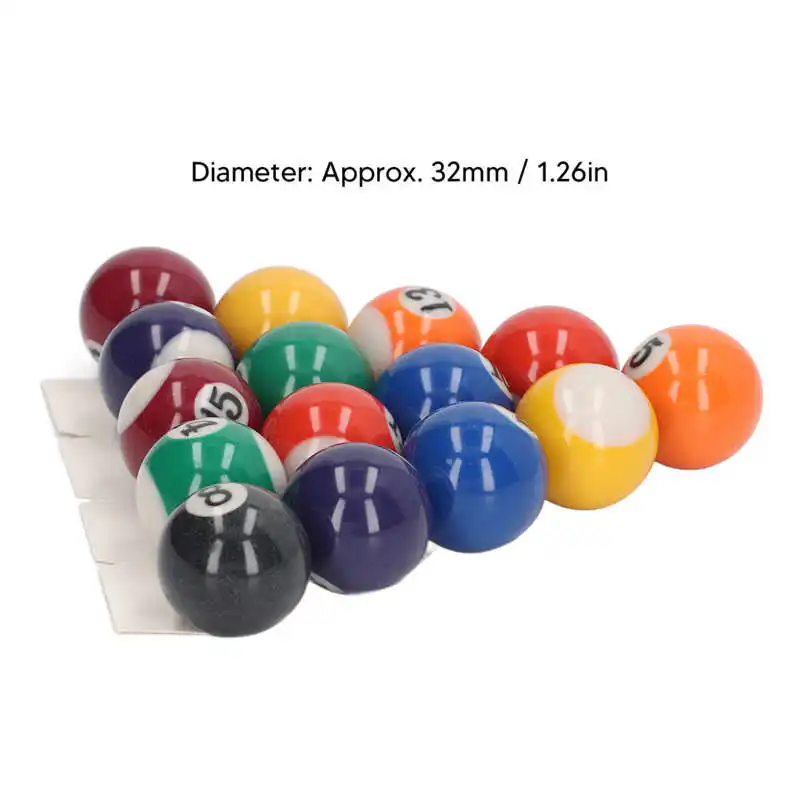 Billiard ball 16pcs 32mm38mm25mm mini billard balls impact resistant eco friendly resin small pool table ball set for kids game room